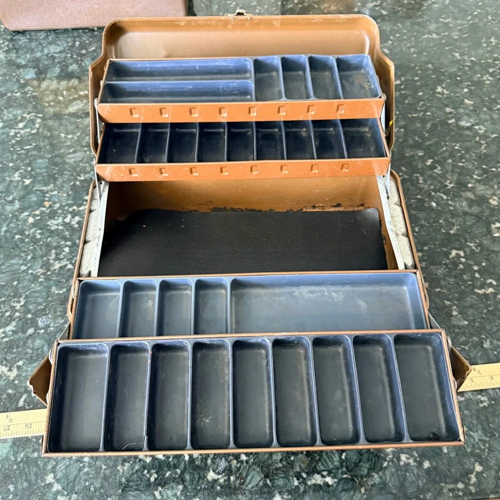 Vintage My Buddy Metal Tackle Box Cantilever Tool Chest Copper  Industrial Case